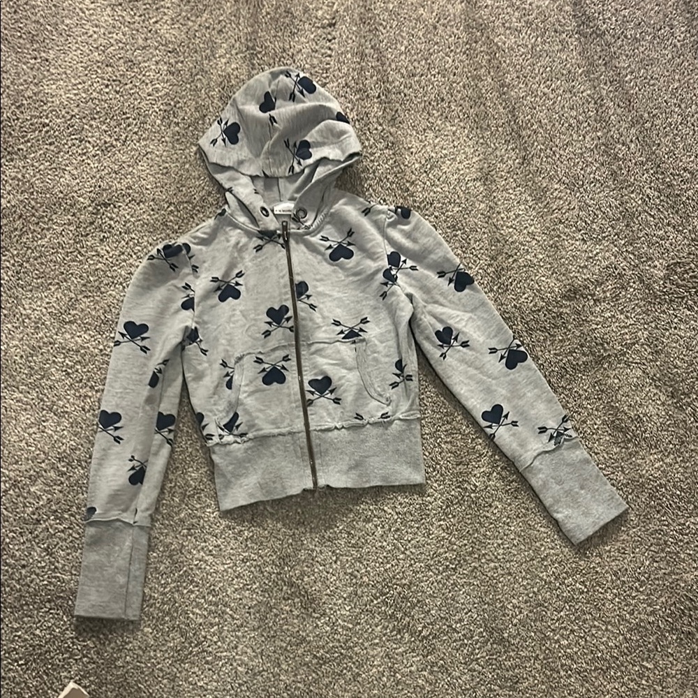 Gray Hoodie with Black heart arrow Print